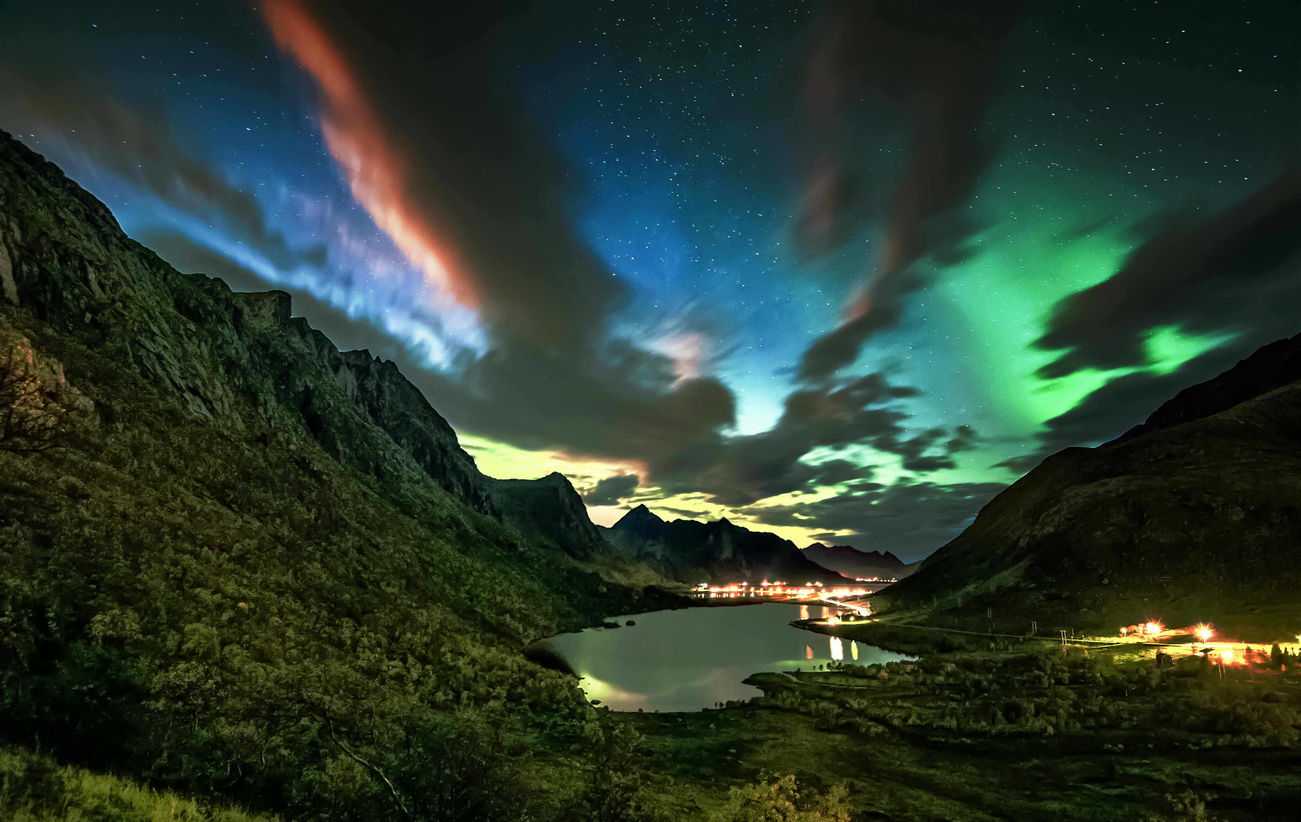 Aurora Borealis above an island in the late evening